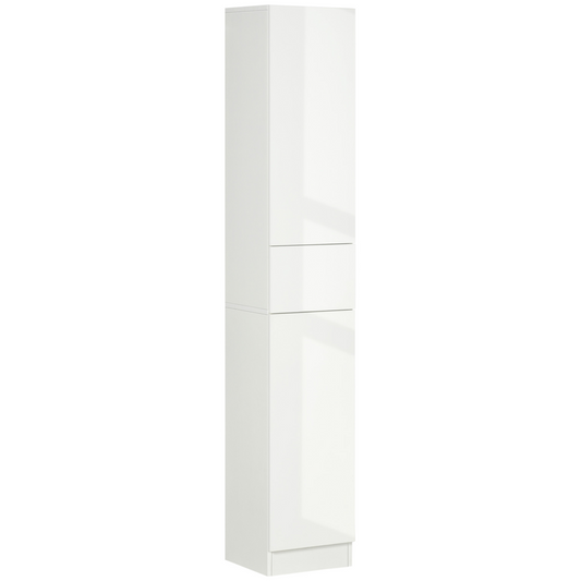 kleankin High Gloss Tall Bathroom Cabinet with Adjustable Shelves White