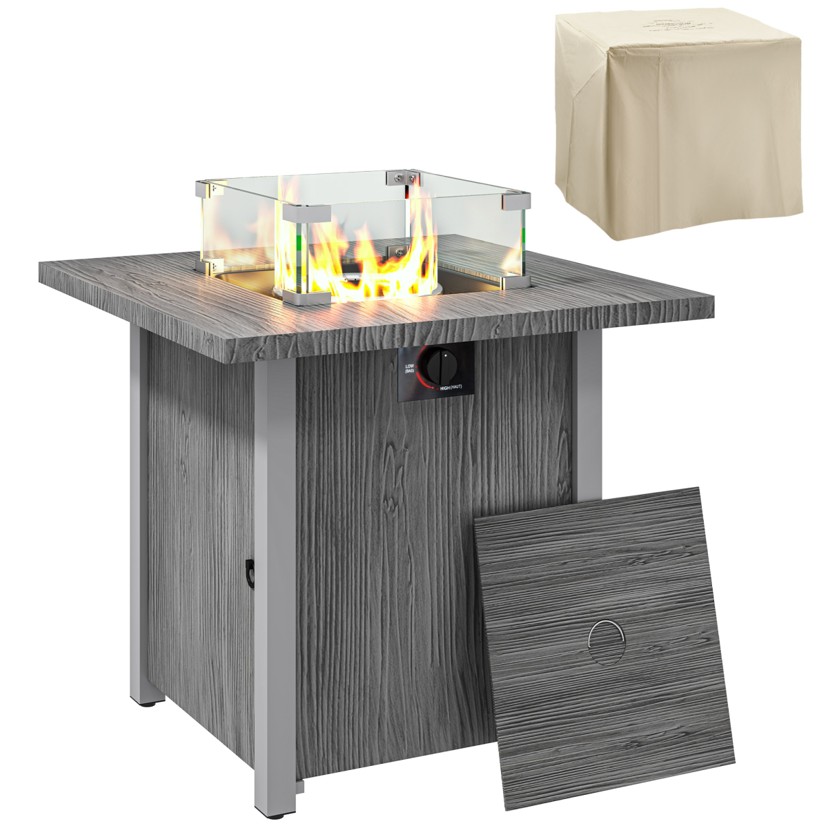 Outsunny Gas Fire Pit Table with 40,000 BTU Burner, Cover, Dark Grey