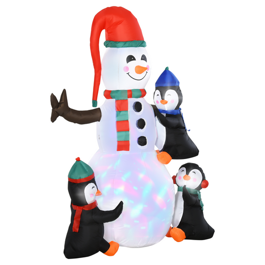 6ft Inflatable Christmas Snowman with Three Penguins LED Outdoor Yard Deco