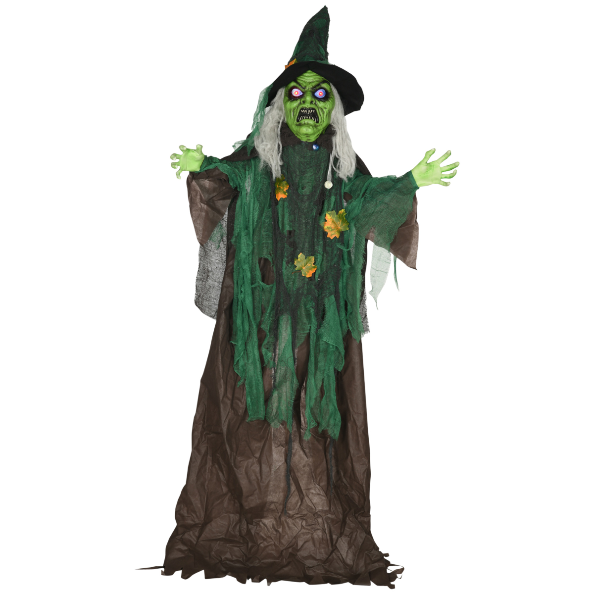 HOMCOM 6ft Outdoor Halloween Witch Prop Decoration with Light Up Eyes and Heart