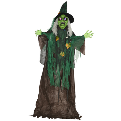 HOMCOM 6ft Outdoor Halloween Witch Prop Decoration with Light Up Eyes and Heart