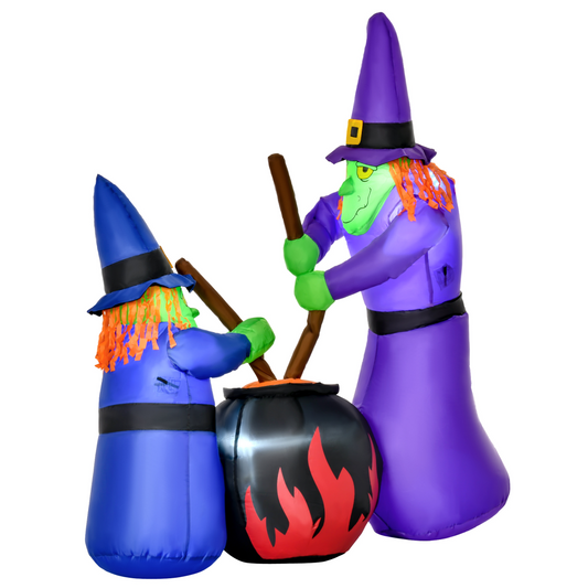 1.8m Inflatable Halloween Lawn Deco with LED Witches Around A Black Cauldron