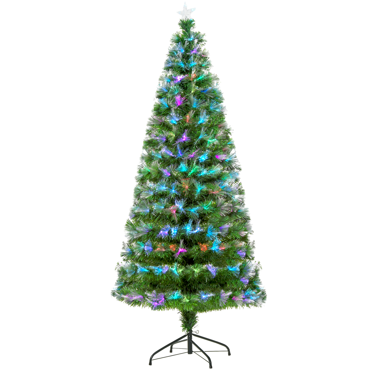 6FT Multicoloured Artificial Christmas Tree Fibre Optic Lights Star Holder